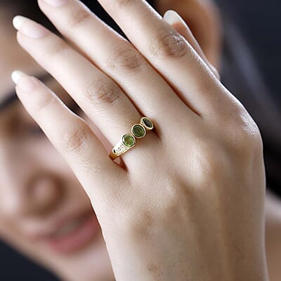 Vesuvianite and White Zircon 1.45 ctw Ring in Vermeil Yellow Gold Over Sterling Silver (Size 10)