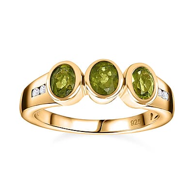 Vesuvianite and White Zircon 1.45 ctw Ring in Vermeil Yellow Gold Over Sterling Silver (Size 10)
