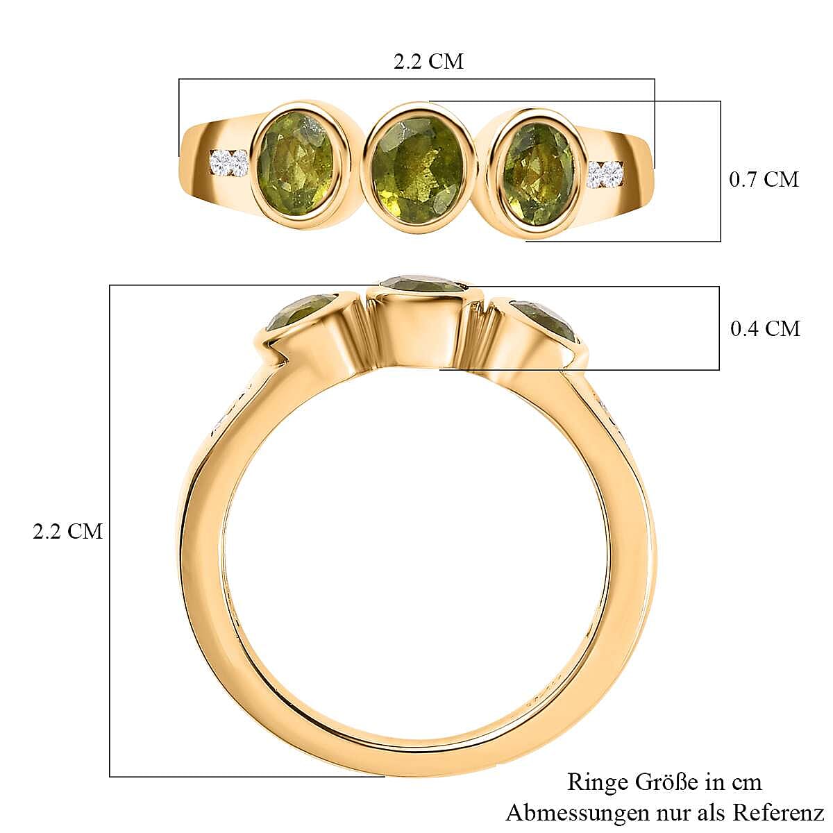 Vesuvianite and White Zircon 1.45 ctw Ring in Vermeil Yellow Gold Over Sterling Silver (Size 10)