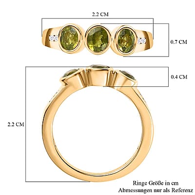 Vesuvianite and White Zircon 1.45 ctw Ring in Vermeil Yellow Gold Over Sterling Silver (Size 10)