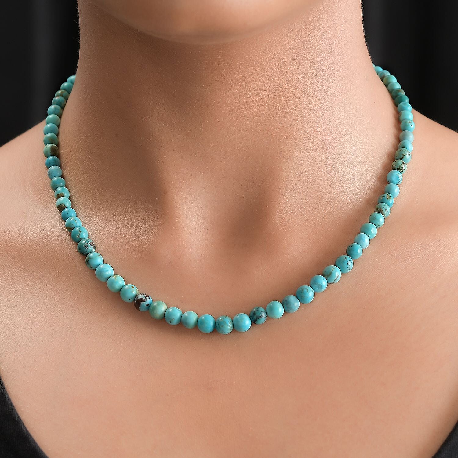 Turquoise Beaded Necklace 18 Inches in Platinum Over Sterling Silver 87.00 ctw