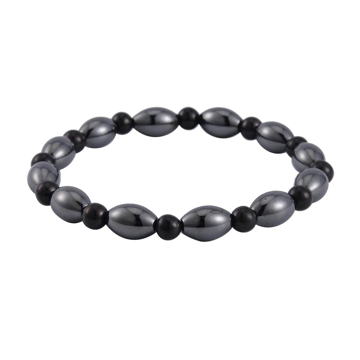 Magnetic Hematite and Shungite Beaded Stretch Bracelet 66.50 ctw image number 0