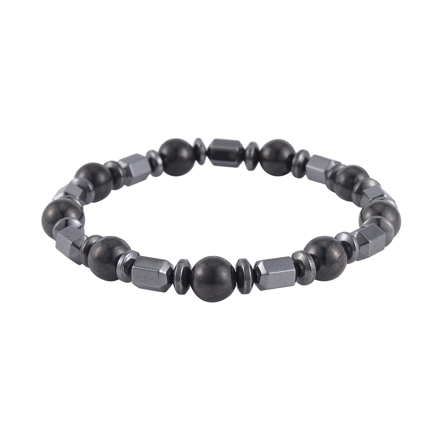 Shungite and Magnetic Hematite 117.00 ctw Barrel and Beaded Stretch Bracelet