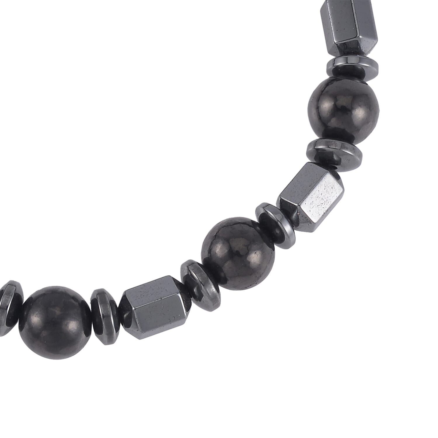 Shungite and Magnetic Hematite 117.00 ctw Barrel and Beaded Stretch Bracelet