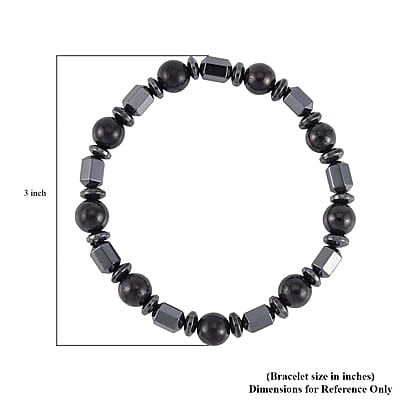 Shungite and Magnetic Hematite 117.00 ctw Barrel and Beaded Stretch Bracelet