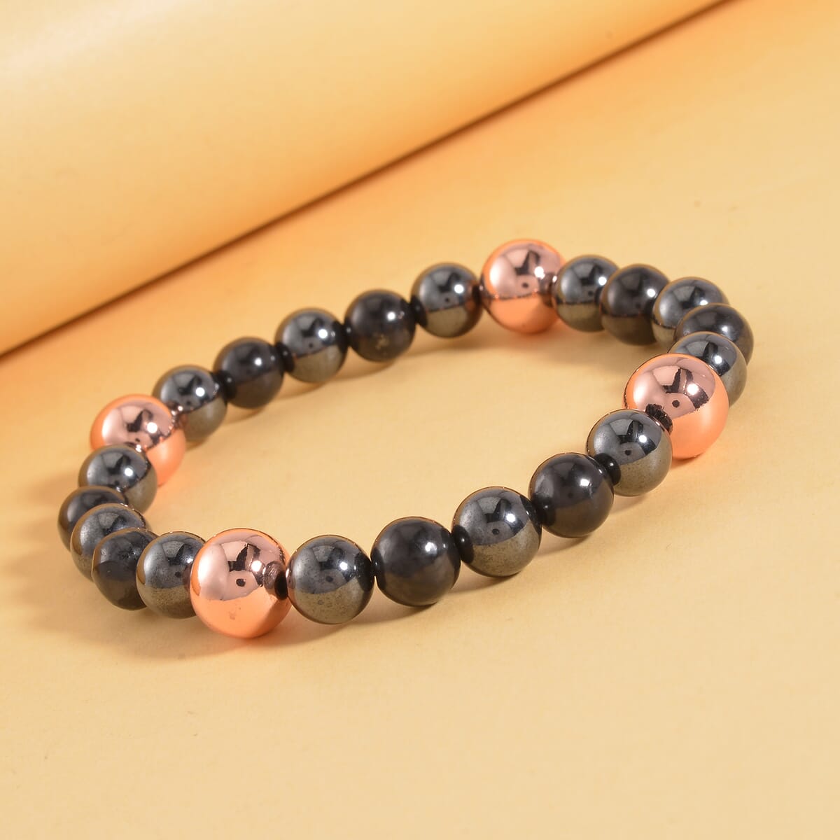 Magnetic Hematite and Shungite 106.00 ctw with Rosetone Beaded Stretch Bracelet image number 1
