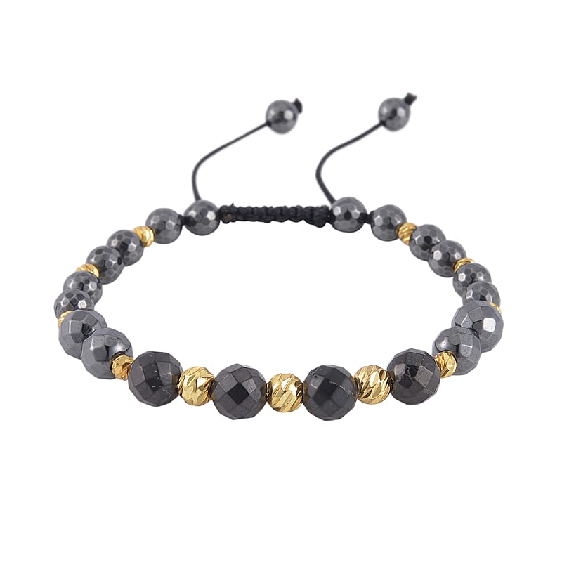 Magnetic Hematite, Shungite with Goldtone Beaded Adjustable Bracelet 66.00 ctw