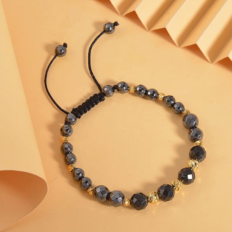 Magnetic Hematite, Shungite with Goldtone Beaded Adjustable Bracelet 66.00 ctw