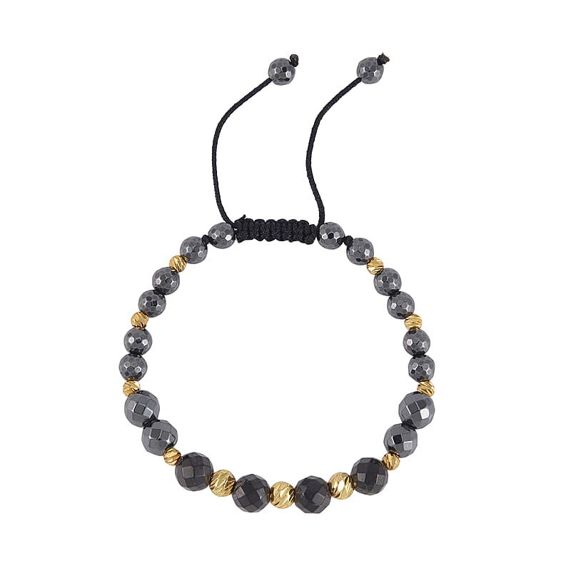 Magnetic Hematite, Shungite with Goldtone Beaded Adjustable Bracelet 66.00 ctw
