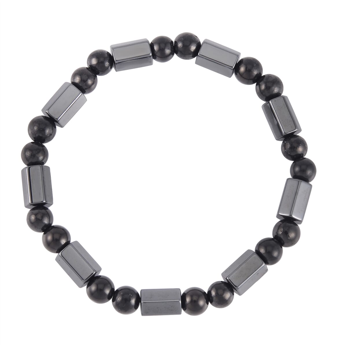 Magnetic Hematite Barrel and Shungite  92.00 ctw Stretch Beaded Bracelet image number 0