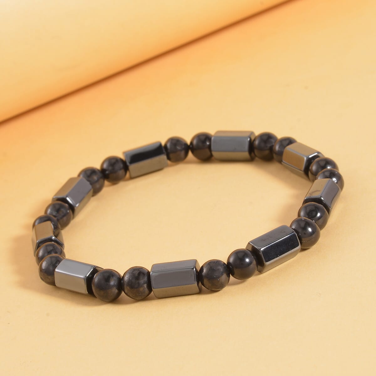 Magnetic Hematite Barrel and Shungite  92.00 ctw Stretch Beaded Bracelet image number 1