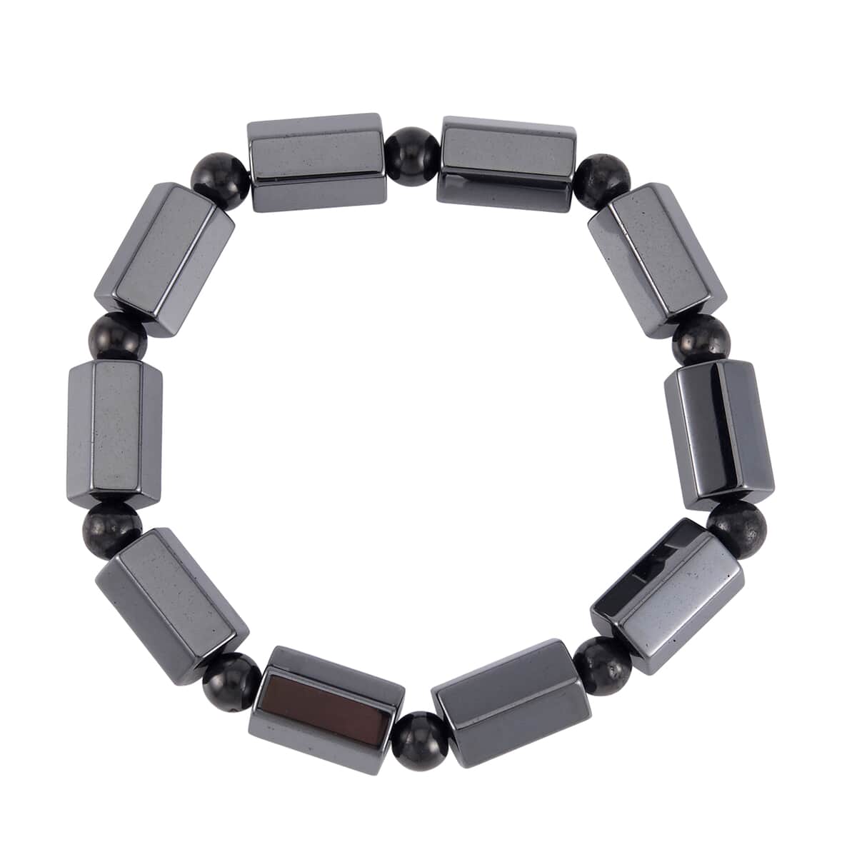 Magnetic Hematite Barrel and Shungite Stretch Beaded Bracelet 80.00 ctw image number 0
