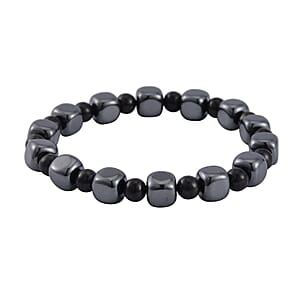 Magnetic Hematite Square and Shungite 175.00 ctw Beaded Stretch Bracelet