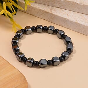 Magnetic Hematite Square and Shungite 175.00 ctw Beaded Stretch Bracelet