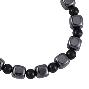 Magnetic Hematite Square and Shungite 175.00 ctw Beaded Stretch Bracelet