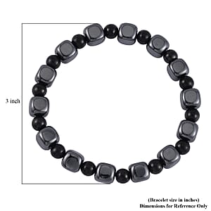 Magnetic Hematite Square and Shungite 175.00 ctw Beaded Stretch Bracelet