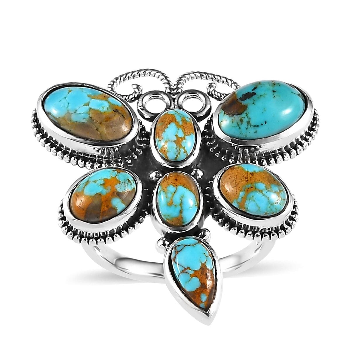 Artisan Crafted Royston Turquoise Butterfly Ring in Sterling Silver (Size 10.0) 7.00 ctw image number 0