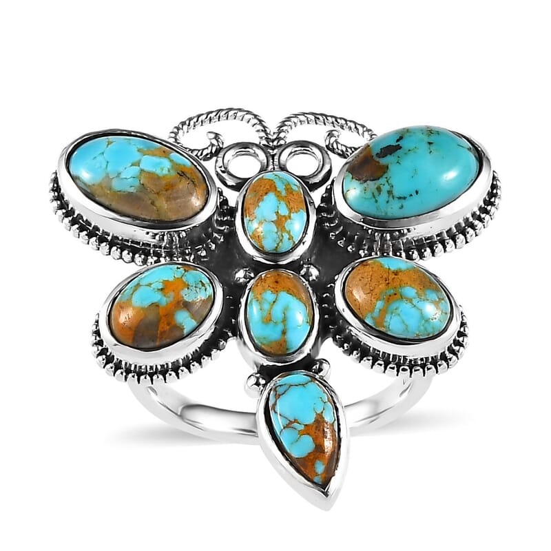 Artisan Crafted Royston Turquoise Butterfly Ring in Sterling Silver (Size 10.0) 7.00 ctw
