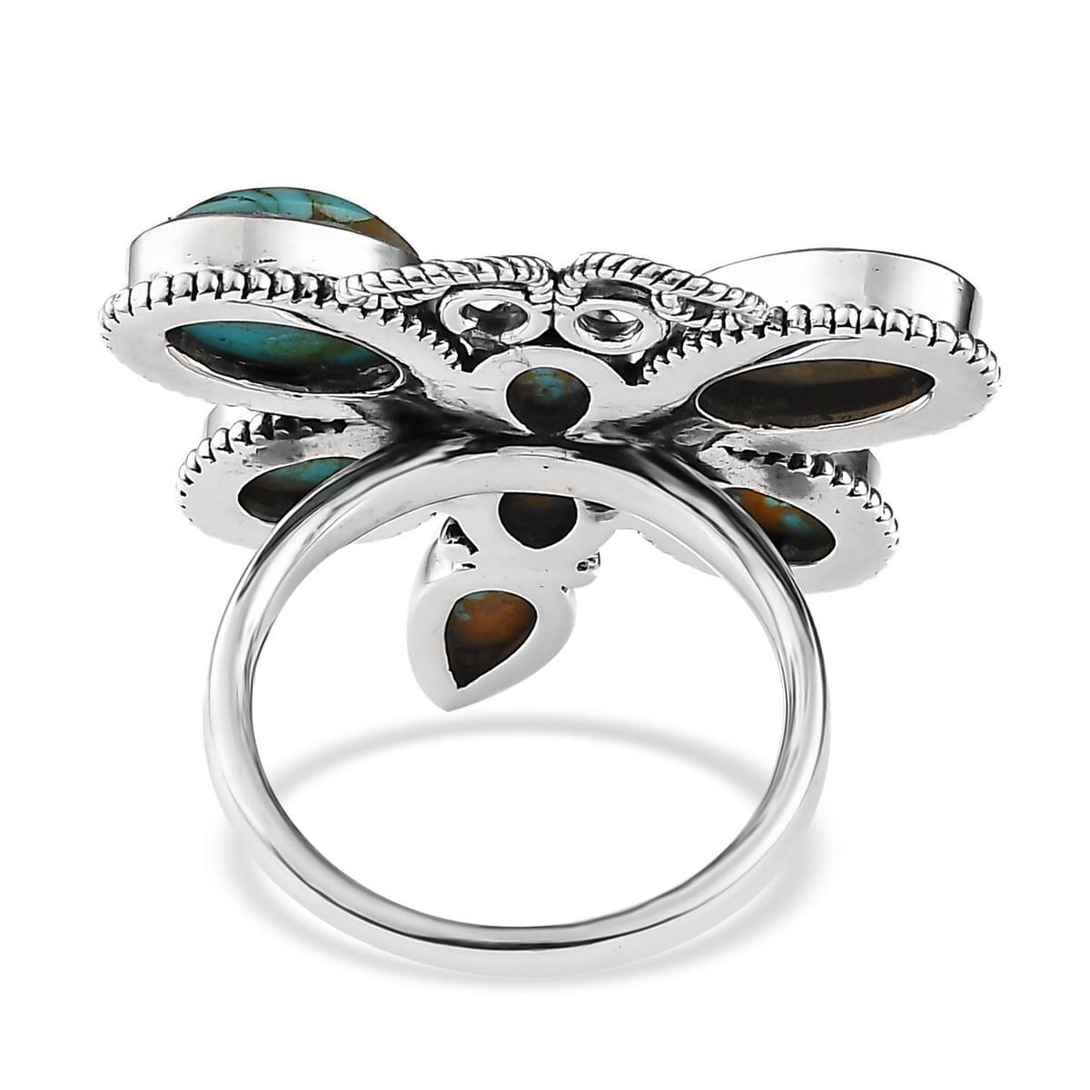 Artisan Crafted Royston Turquoise Butterfly Ring in Sterling Silver (Size 10.0) 7.00 ctw image number 4