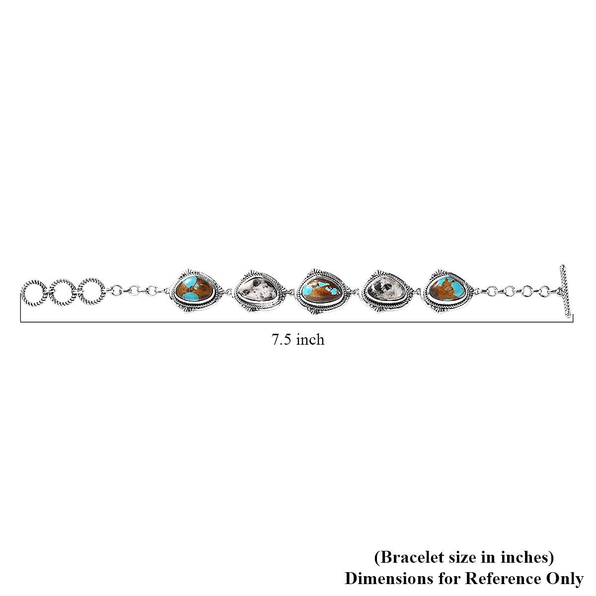 Artisan Crafted Royston Turquoise and White Buffalo Toggle Clasp Bracelet in Sterling Silver (6.50-8.0In) 21.85 ctw