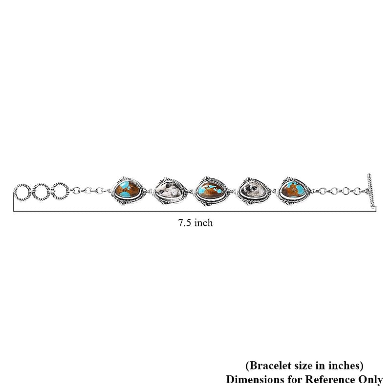 Artisan Crafted Royston Turquoise and White Buffalo Toggle Clasp Bracelet in Sterling Silver (6.50-8.0In) 21.85 ctw