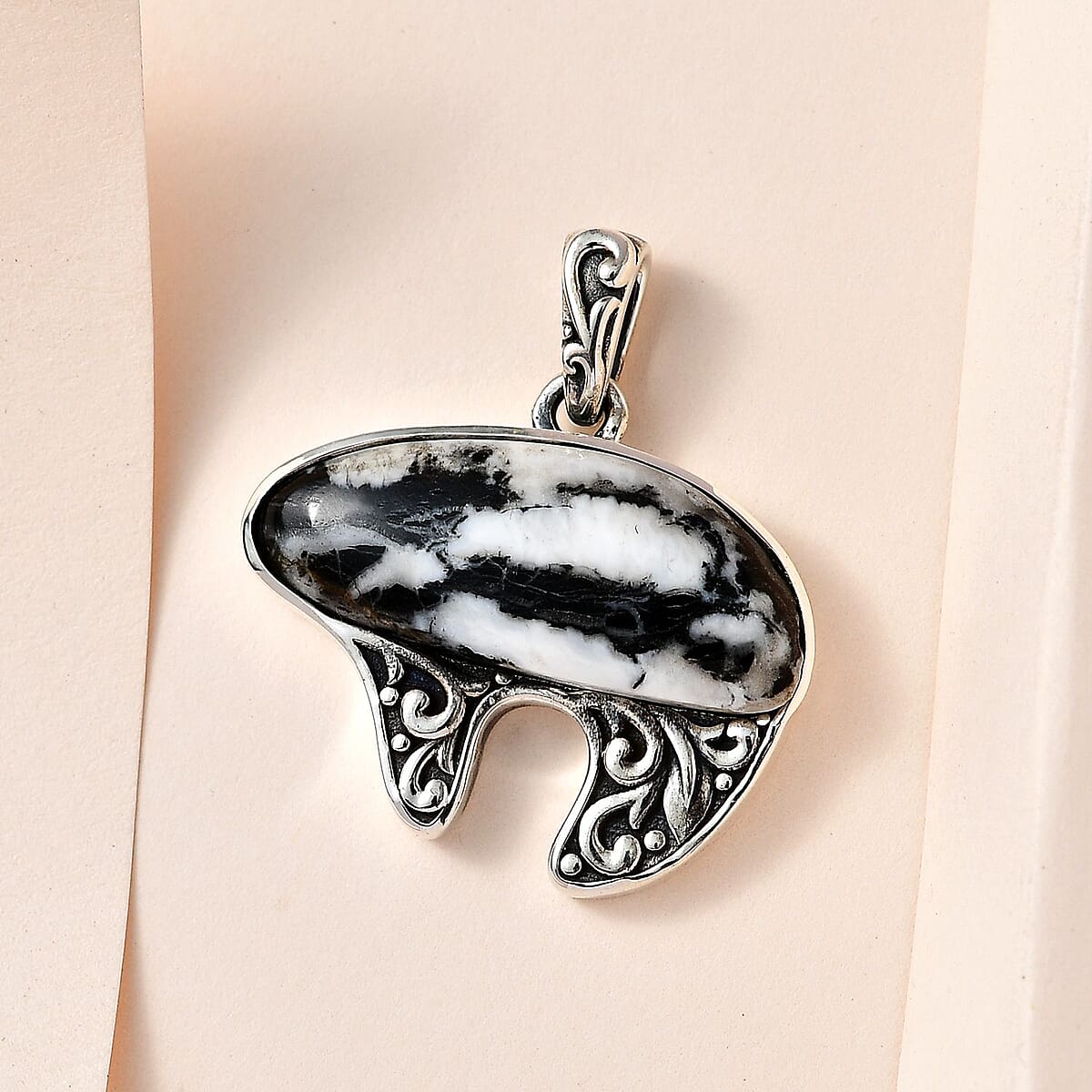 Artisan Crafted White Buffalo Bear Pendant in Sterling Silver 17.85 ctw image number 1