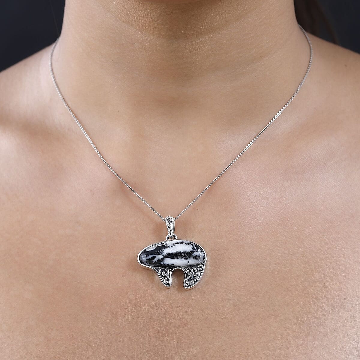 Artisan Crafted White Buffalo Bear Pendant in Sterling Silver 17.85 ctw image number 2
