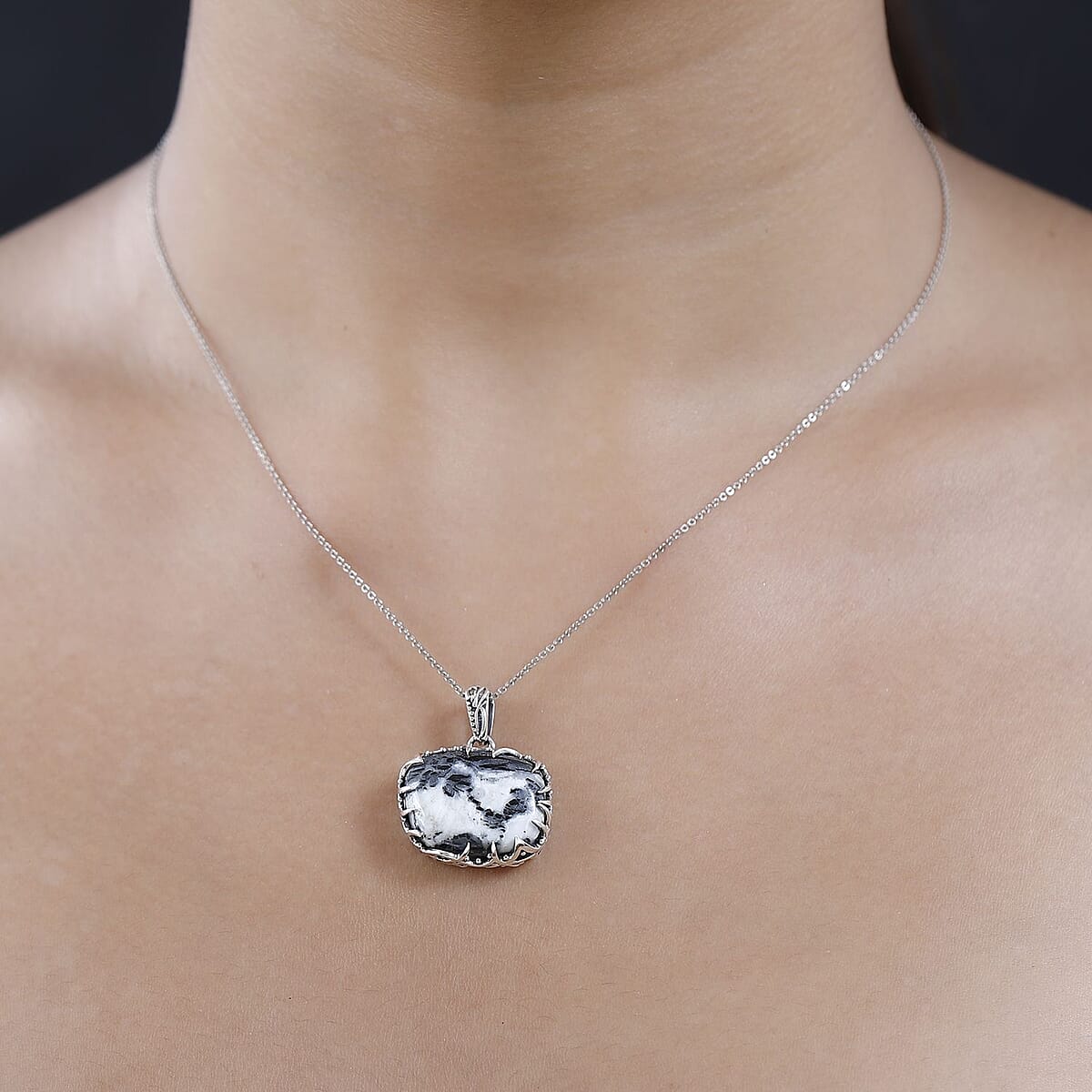 Artisan Crafted White Buffalo Solitaire Pendant in Black Oxidized Sterling Silver 18.85 ctw image number 2