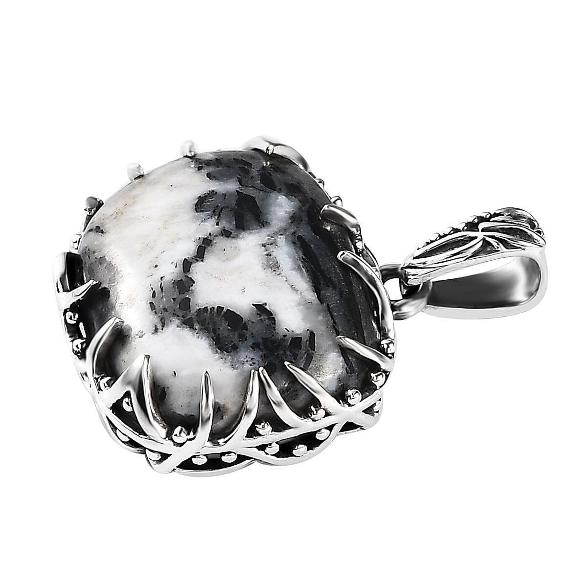 Artisan Crafted White Buffalo Solitaire Pendant in Black Oxidized Sterling Silver 18.85 ctw image number 3