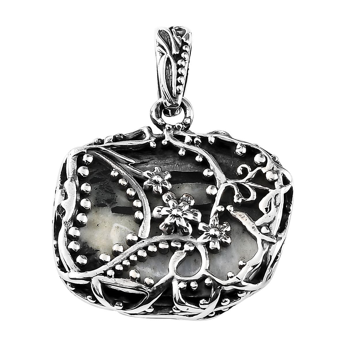 Artisan Crafted White Buffalo Solitaire Pendant in Black Oxidized Sterling Silver 18.85 ctw image number 4