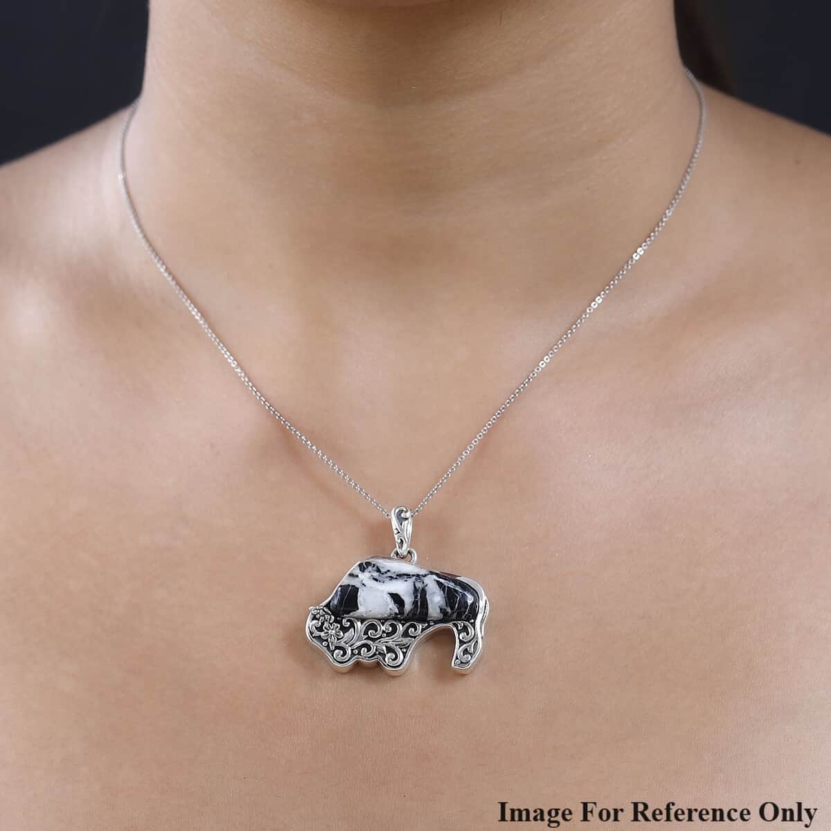 Artisan Crafted White Buffalo Bull Pendant in Sterling Silver 18.30 ctw image number 1