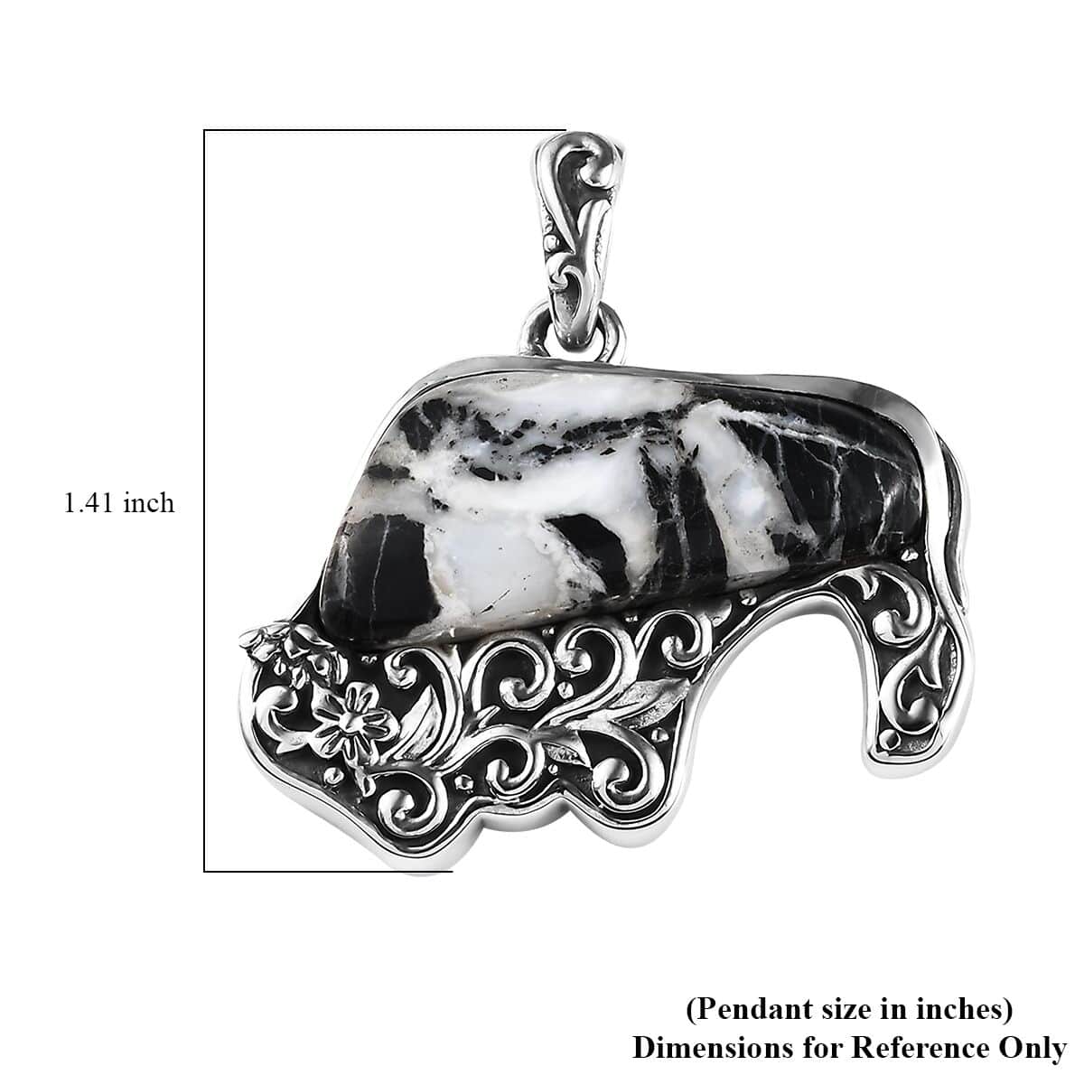 Artisan Crafted White Buffalo Bull Pendant in Sterling Silver 18.30 ctw image number 3