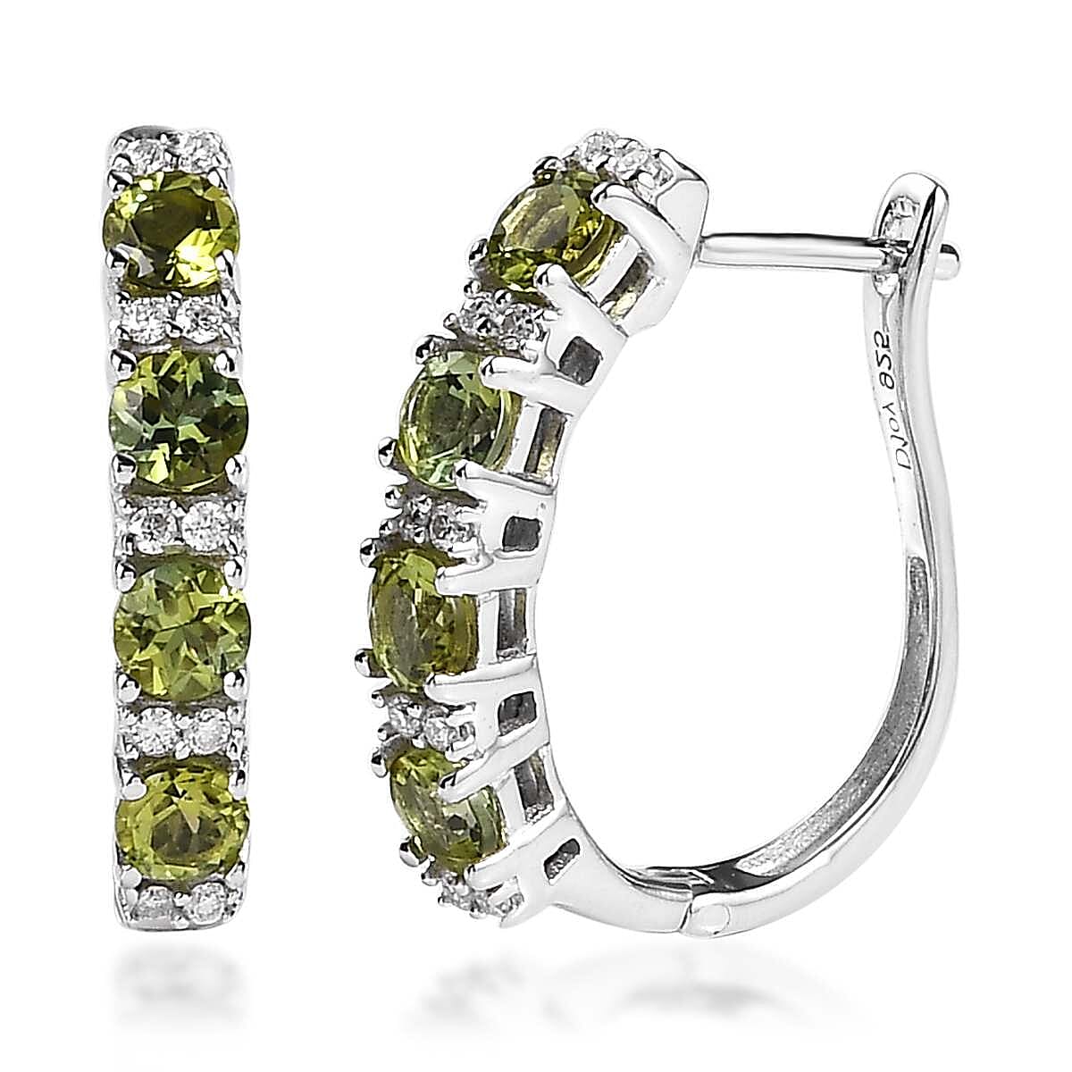 Premium Natural Calabar Green Tourmaline and Moissanite Hoop Earrings in Platinum Over Sterling Silver 1.50 ctw