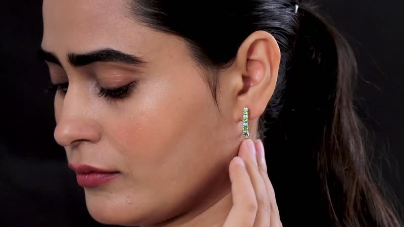 Premium Natural Calabar Green Tourmaline and Moissanite Hoop Earrings in Platinum Over Sterling Silver 1.50 ctw