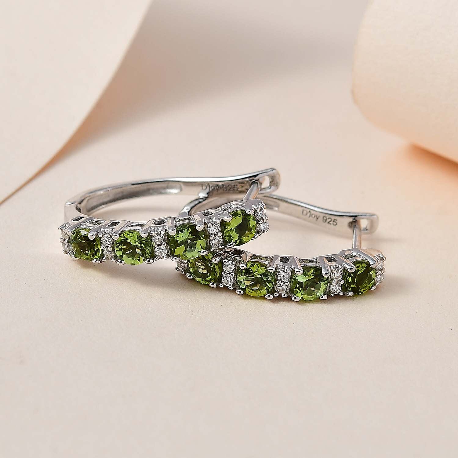 Premium Natural Calabar Green Tourmaline and Moissanite Hoop Earrings in Platinum Over Sterling Silver 1.50 ctw