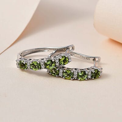Premium Natural Calabar Green Tourmaline and Moissanite Hoop Earrings in Platinum Over Sterling Silver 1.50 ctw