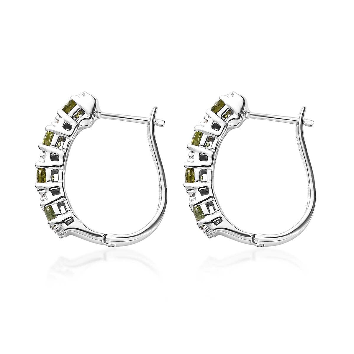 Premium Natural Calabar Green Tourmaline and Moissanite Hoop Earrings in Platinum Over Sterling Silver 1.50 ctw