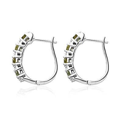 Premium Natural Calabar Green Tourmaline and Moissanite Hoop Earrings in Platinum Over Sterling Silver 1.50 ctw