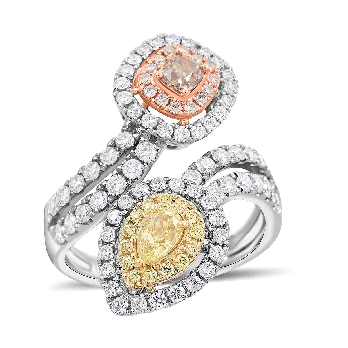 Modani 14K White Gold SI Natural Yellow, Pink and White Diamond Bypass Ring (Size 10.0) 4.72 Grams (Del. in 10-12 Days) 1.50 ctw image number 0