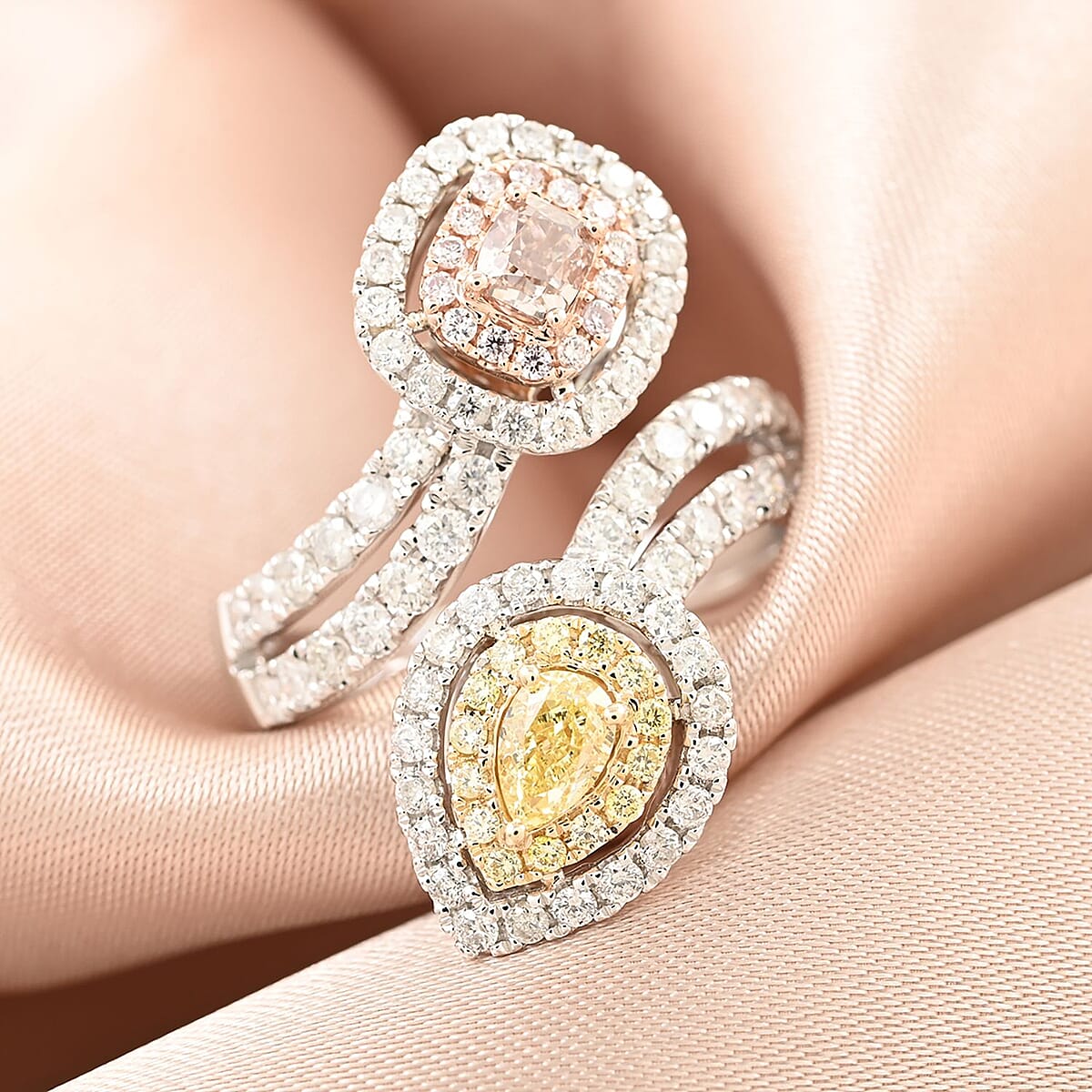Modani 14K White Gold SI Natural Yellow, Pink and White Diamond Bypass Ring (Size 10.0) 4.72 Grams (Del. in 10-12 Days) 1.50 ctw image number 1