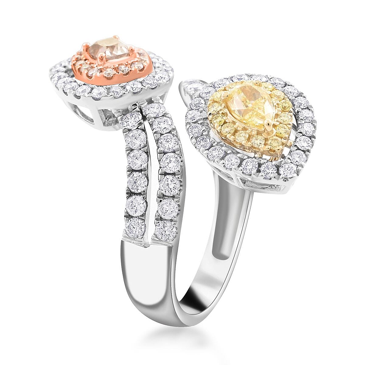 Modani 14K White Gold SI Natural Yellow, Pink and White Diamond Bypass Ring (Size 10.0) 4.72 Grams (Del. in 10-12 Days) 1.50 ctw image number 3