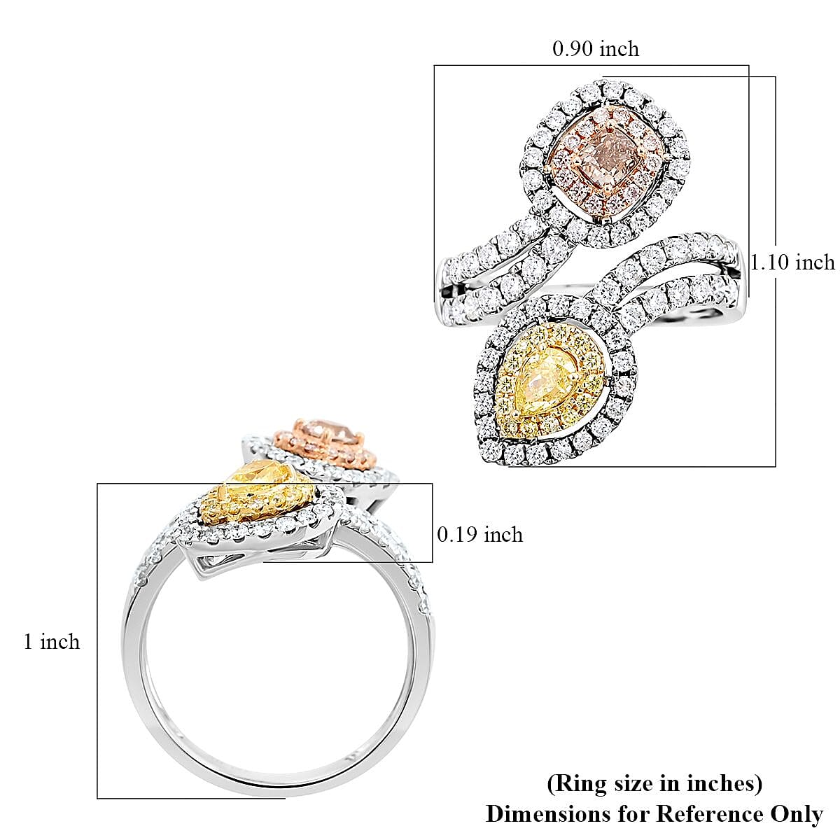 Modani 14K White Gold SI Natural Yellow, Pink and White Diamond Bypass Ring (Size 10.0) 4.72 Grams (Del. in 10-12 Days) 1.50 ctw image number 5