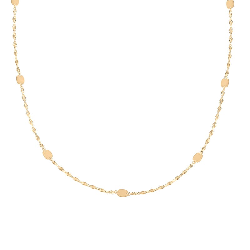 Sunburst Petali and Mirror Italian 10K Yellow Gold Station Necklace 18 Inches 1.90 Grams