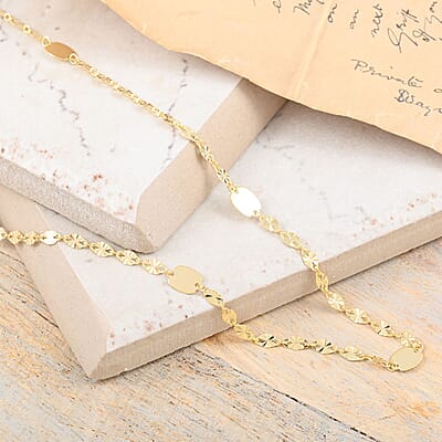 Sunburst Petali and Mirror Italian 10K Yellow Gold Station Necklace 18 Inches 1.90 Grams