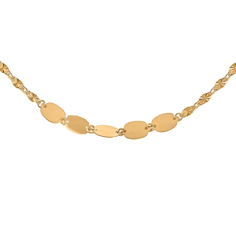 Sunburst Petali and Alternate Mirror Italian Station Necklace in 10K Yellow Gold 18 Inches 2.10 Grams