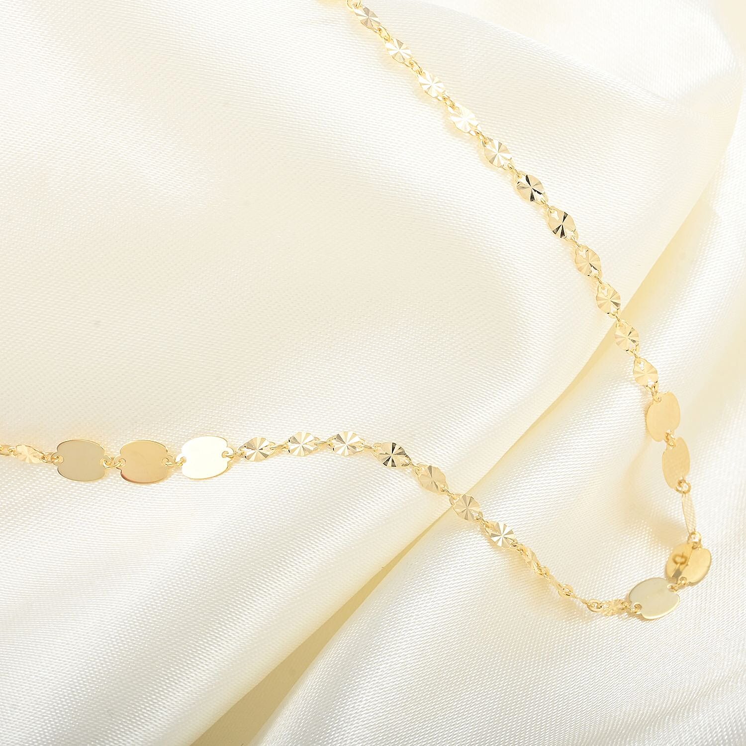 Sunburst Petali and Alternate Mirror Italian Station Necklace in 10K Yellow Gold 18 Inches 2.10 Grams