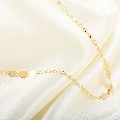 Sunburst Petali and Alternate Mirror Italian Station Necklace in 10K Yellow Gold 18 Inches 2.10 Grams
