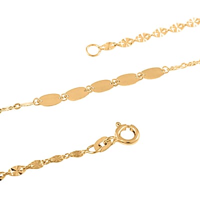 Sunburst Petali and Alternate Mirror Italian Station Necklace in 10K Yellow Gold 18 Inches 2.10 Grams