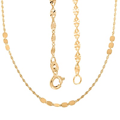 Sunburst Petali and Alternate Mirror Italian Station Necklace in 10K Yellow Gold 18 Inches 2.10 Grams