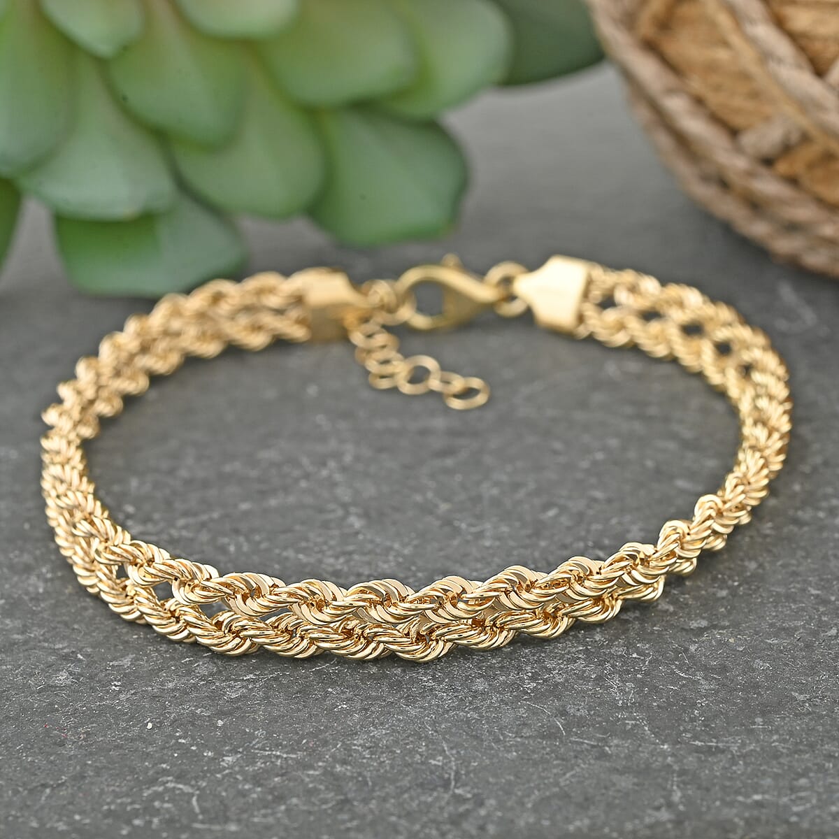 2 Strand Cuore Italian 10K Yellow Gold Rope Chain Bracelet (7.00-8.00In) 4.60 Grams image number 1